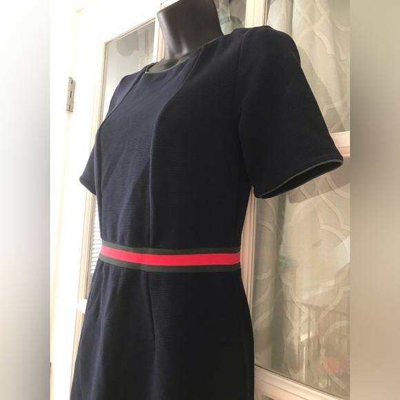 Boden US size 4P textured dress - pink and green banding at waist, bottom hem - Picture 3 of 16